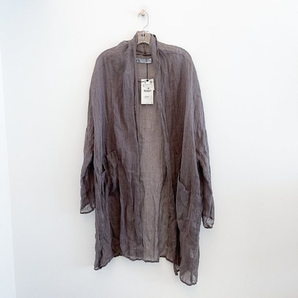 Zara Long 100% Linen Cardigan Open Front - Picture 3 of 8